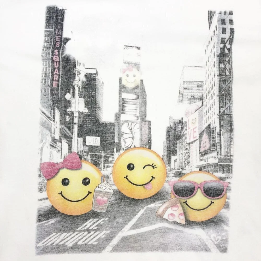 Justice Graphic T-Shirt Kids 14 Be Unique Emoji Times Square NYC 100% Cotton Tee